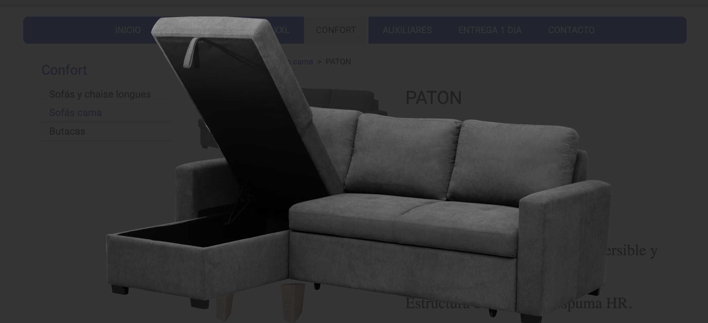 Sofá-cama com chaise longue com arrumaçao - Paton