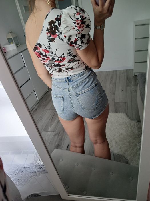 Biała bluzka top Shein S M bufiasty rękaw