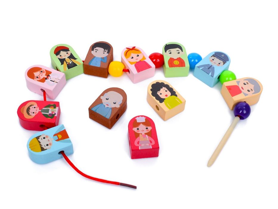 Шнурівка дерев'яна 9 видів, Серце, Транспорт, Фрукти, Тварини, Дино