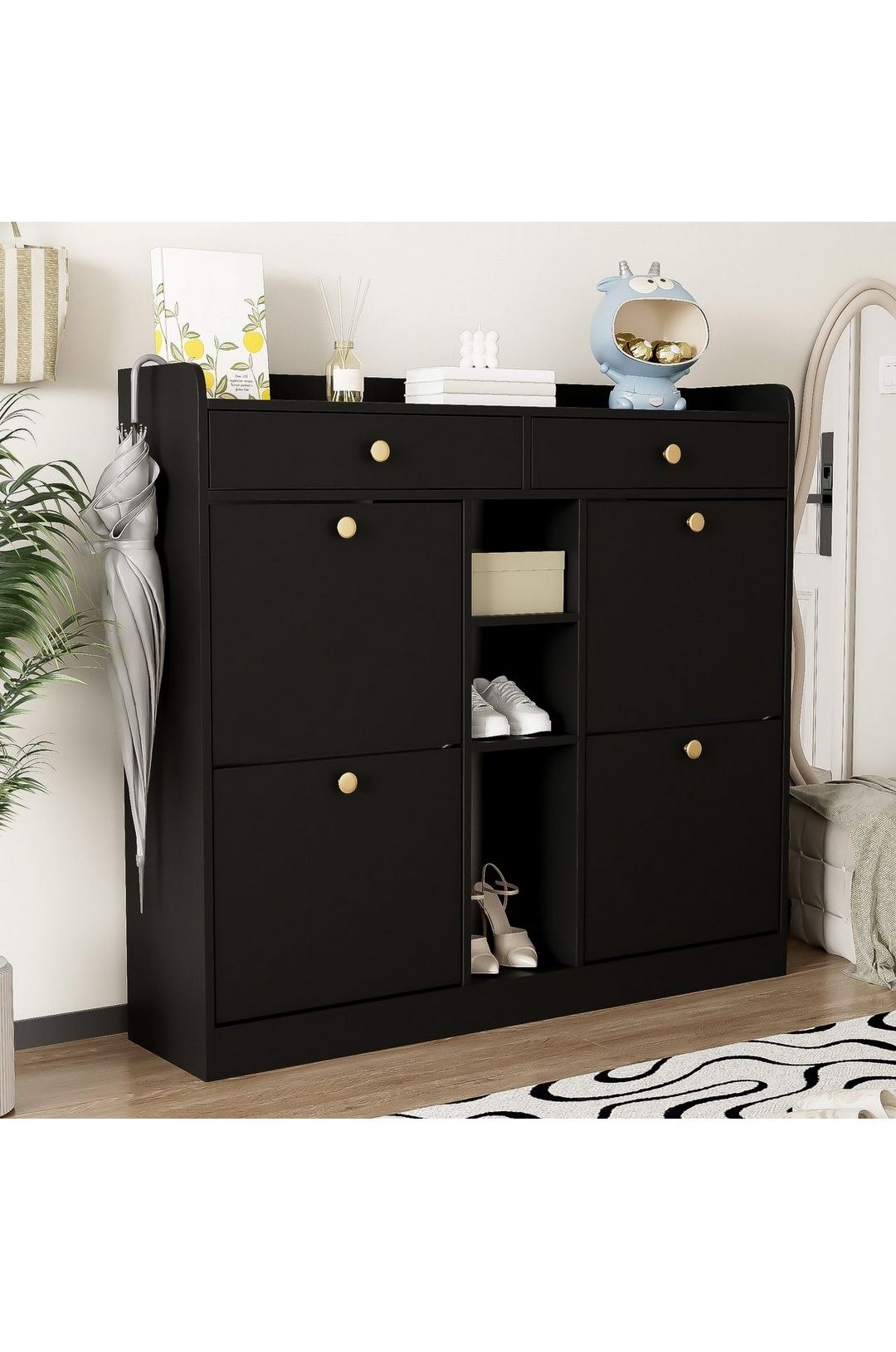 Szafka na buty 100x75cm czarna 2 klapy 2 szuflady