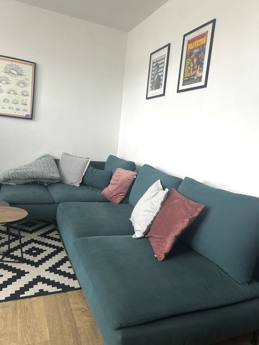 sofa 4 osobowa z szezlongiem, po renowacji tapicerskiej