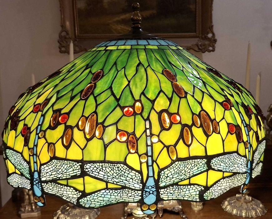 Piękna lampa witrażowa (Tiffany) DRAGONFLY wys.165cm,śred.62cm(19,6kg)