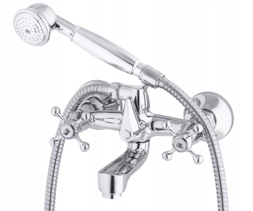 Bateria Wannowa Ścienna Prysznicowa Kran Retro Best Chromowana