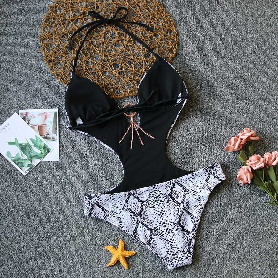 Damski Strój Monokini Jednoczęściowy Kostium Plażowy do Opalania Wąż S