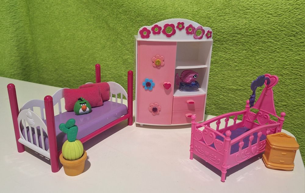 Mebelki meble dla lalki Barbie sypialnia dzieci łóżeczko łóżko Chelsea