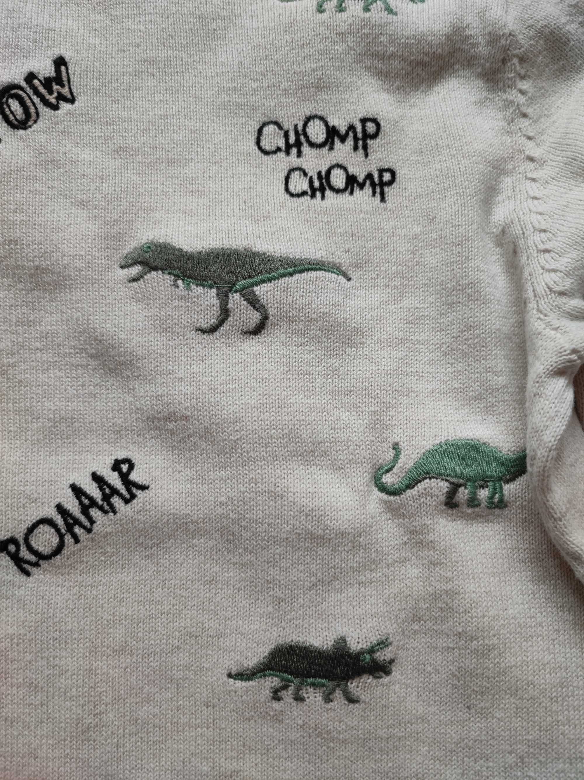 Sweter jasny elegancki z haftowanymi dinozaurami r. 110/116 H&M