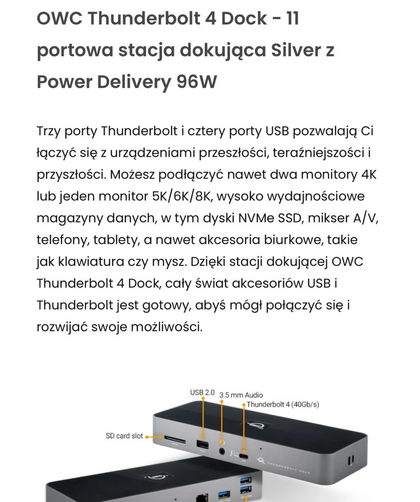 OWC Thunderbolt 4 Dock MacBook Pro HUB nowy!