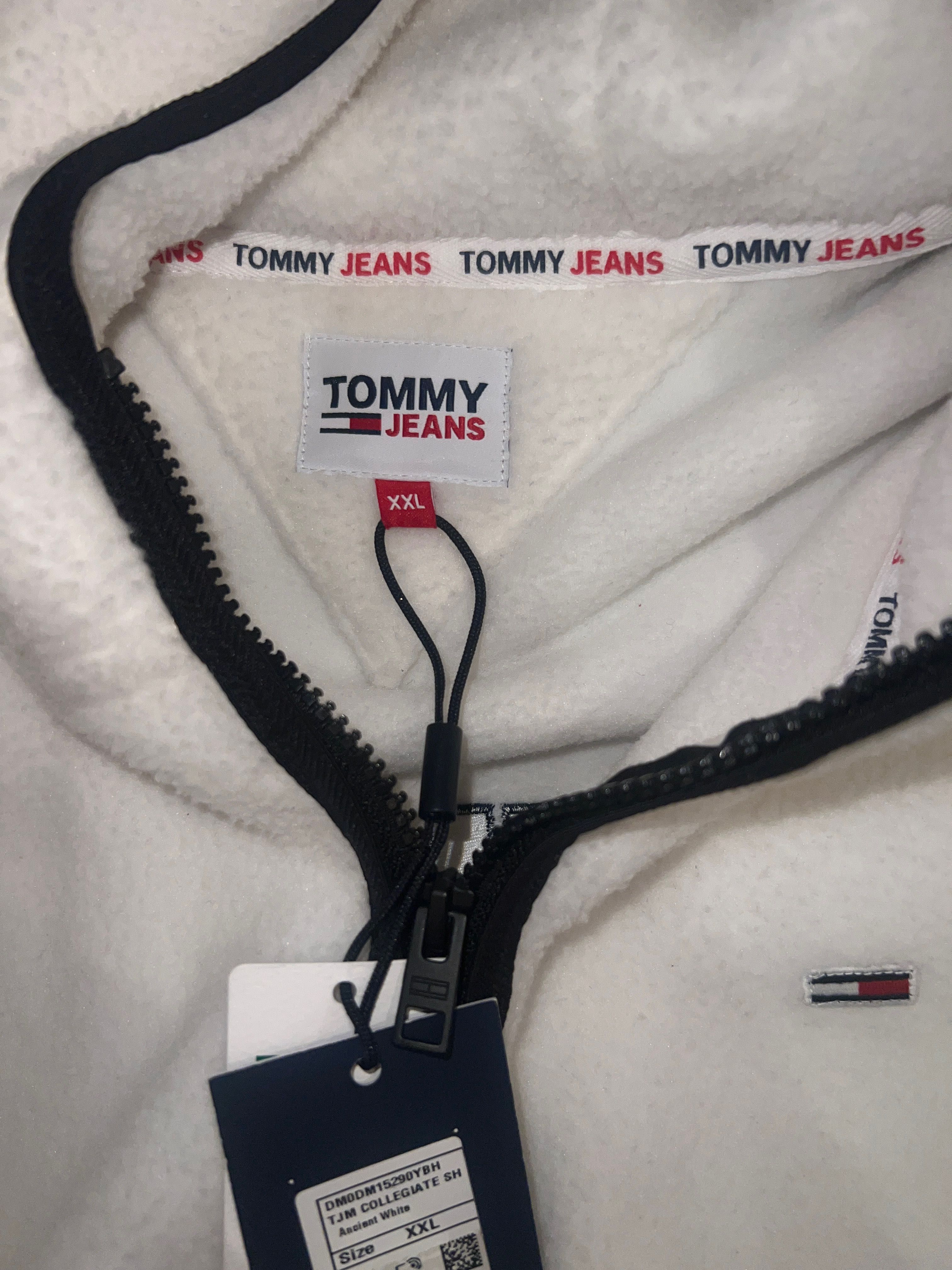 Kremowa bluza rozpinana z kapturem Tommy Hilfiger polar,baranek XXL