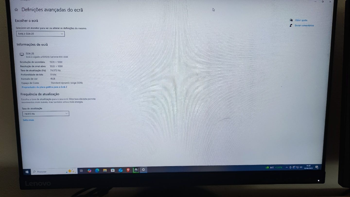 Monitor Lenovo D24-20 23,8" Full HD - Excelente, Pequeno Detalhe