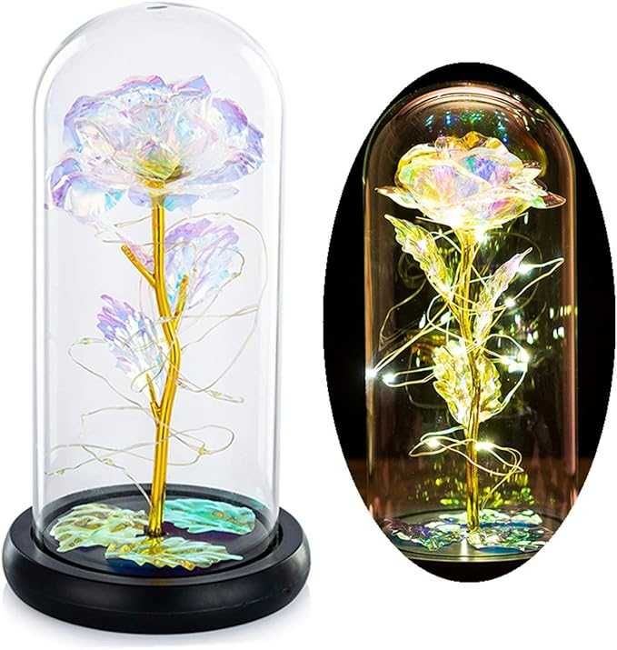 róża w szklanej kopule z diodami LED wieczne kryształowe kwiaty