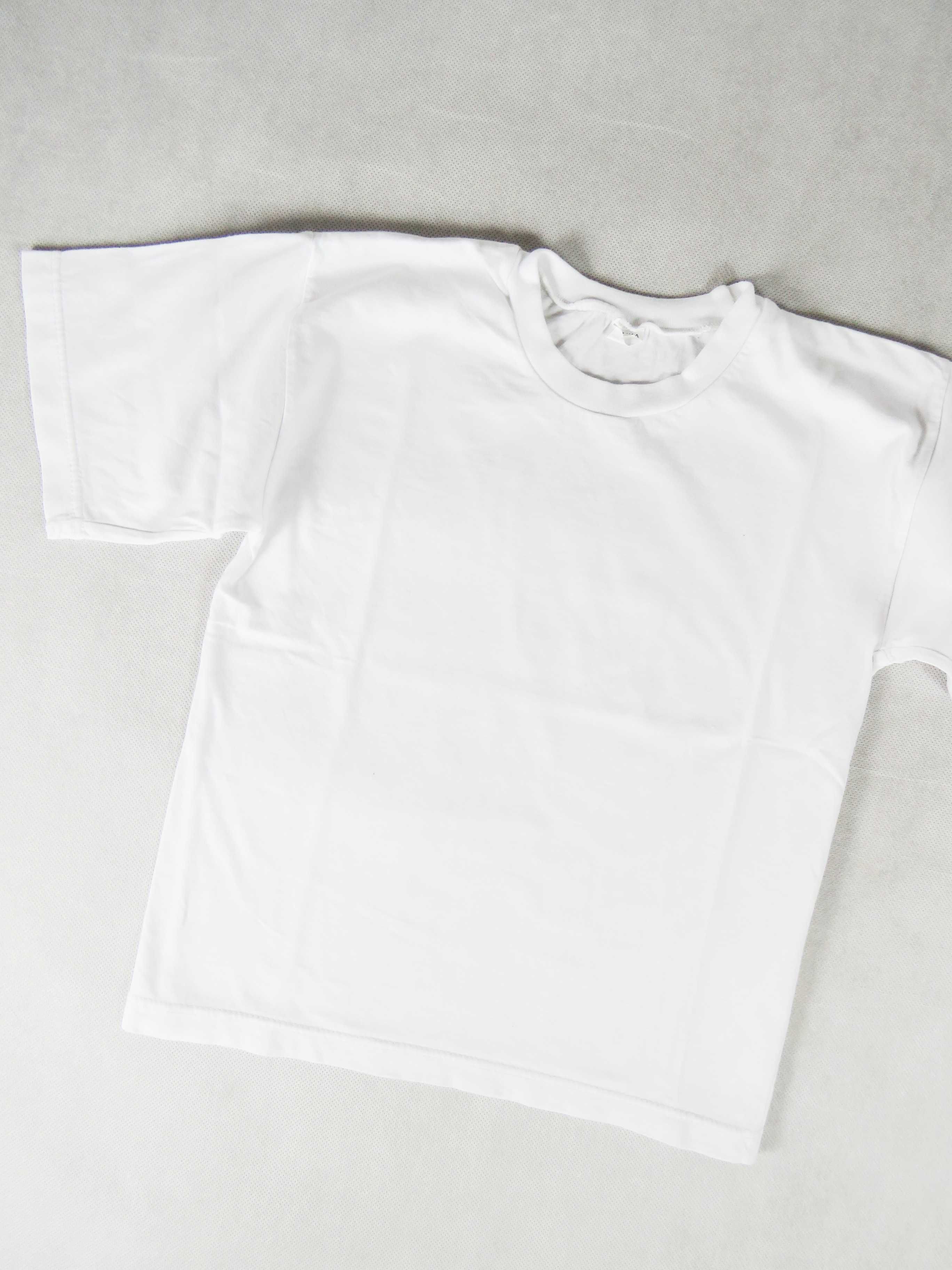 Biały T-shirt na 128 cm klasyczna biała koszulka JANKA