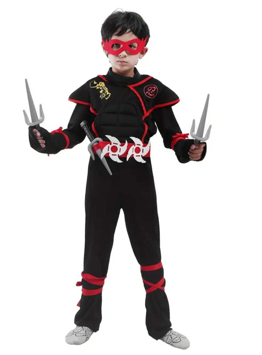 Zestaw XXL! BLACK NINJA czarny wojownik samuraj, r. 134/140 przebranie