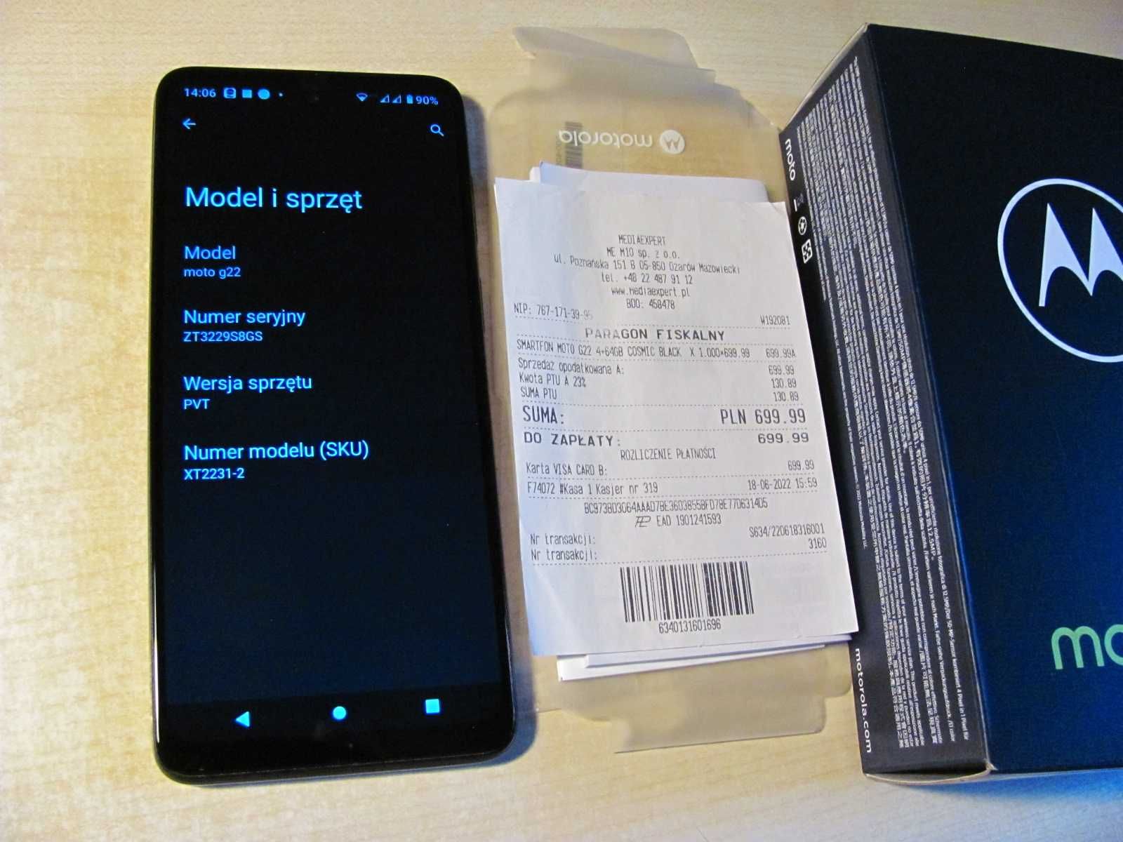Telefon komórkowy Motorola G22 - stan perfekcyjny cały komplet