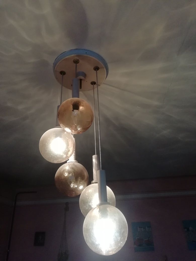 Zyrandol kaskadowy Lampa szklane klosze kule PRL design unikat loft