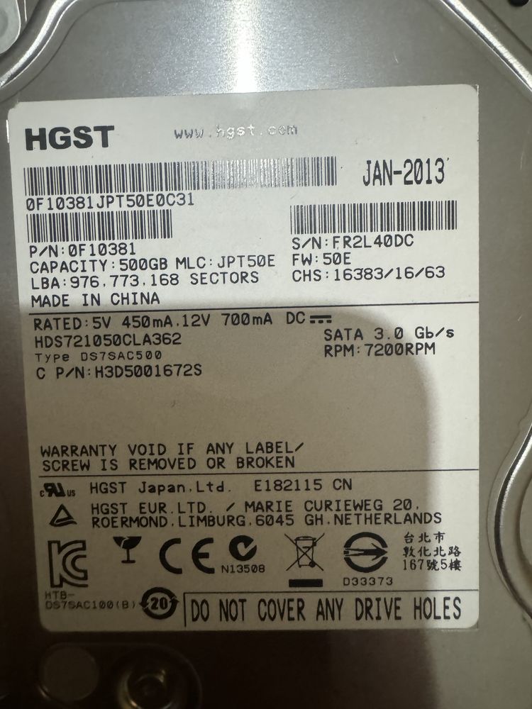 HDD жорсткий диск HGST 500Gb