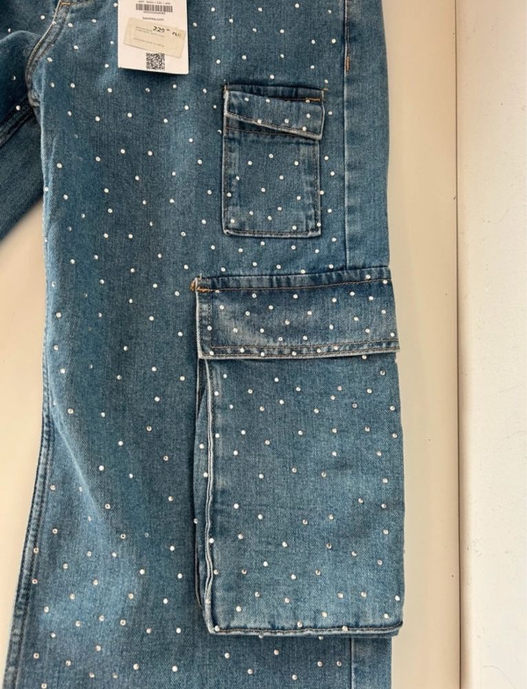 Spodnie jeansy dżinsy z cyrkoniami kryształkami baggy szerokie