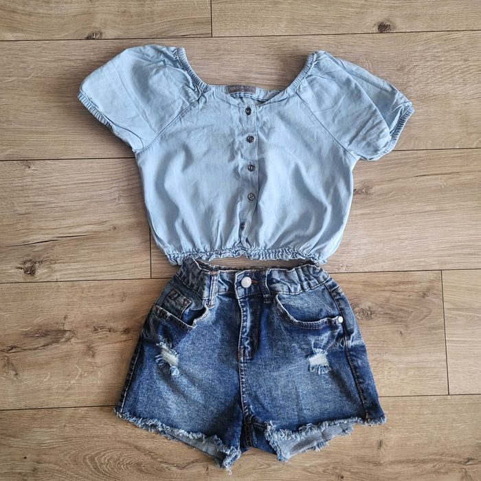 Prześliczny zestaw koszulka spodenki jeans r. 134,140,146 j.nowe Pepco