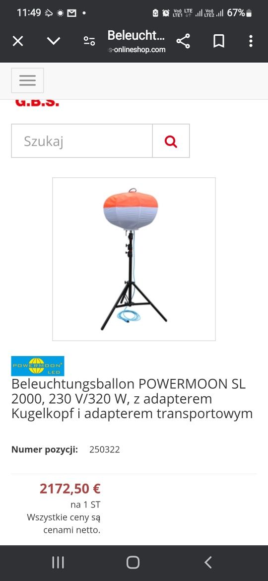 Najaśnica, oświetlenie balonowe POWERMOON SL 2000