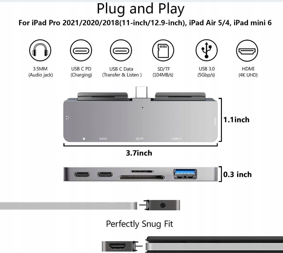 hub adapter 7W1 ipad pro hdmi 4K USB-C SD AUDIO