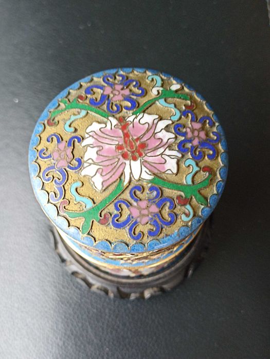 Caixa Dupla Cloisonné Esmaltada com motivos Lótus - Achado Raro