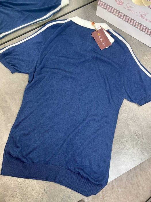 Мужская синяя футболка Loro Piana поло с вышивкой Лоро Пиана f696