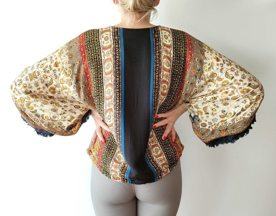 Kurtka narzutka kimono Zara XS 34 boho bohemian etno hippie kolorwe