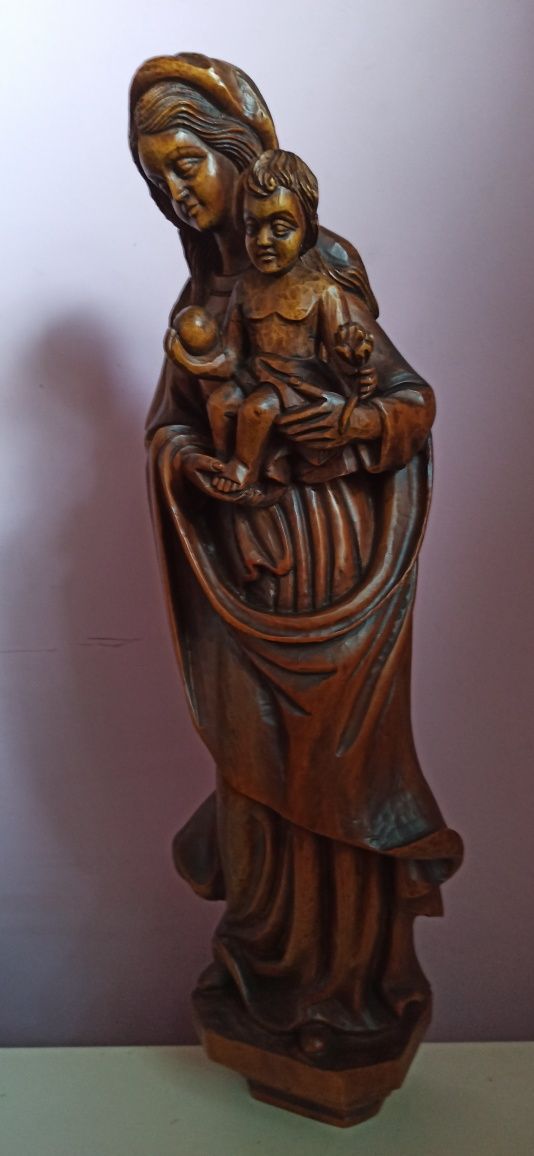 Figura Rzeźba Madonna z Dzieciątkiem Twarde dąb 63 c