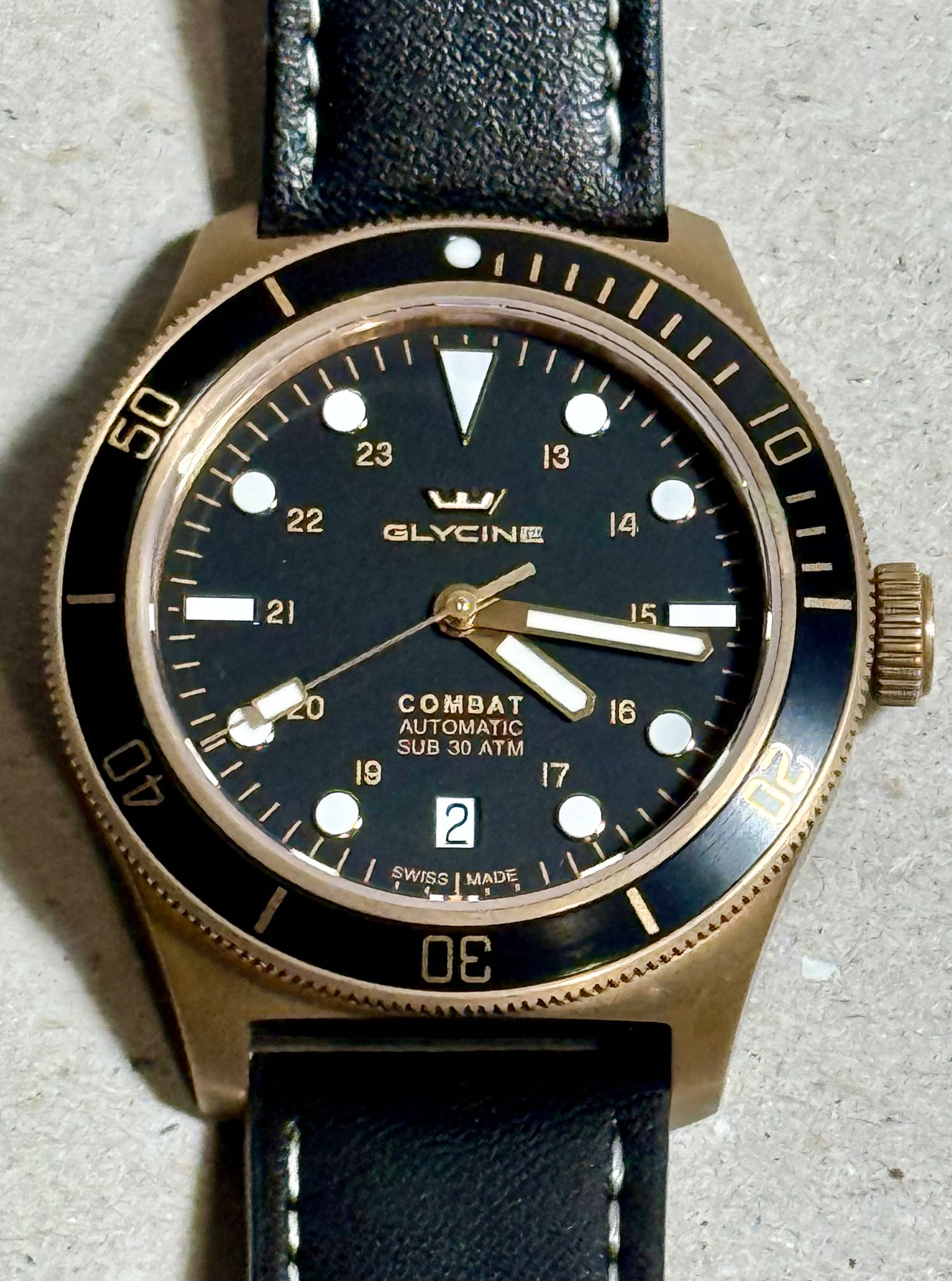 zegarek automatyczny Glycine Combat Sub 39 Bronze, 8 pasków, WR300, SW