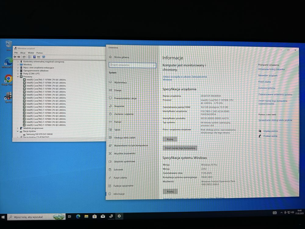 Komputer stacjonarny Intel Core i7 10700K 16GB RAM 500GB SSD NVME
