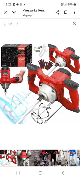 Mieszadło budowlane do betonu i zapraw wzmacniane łożyska i uzwojenie