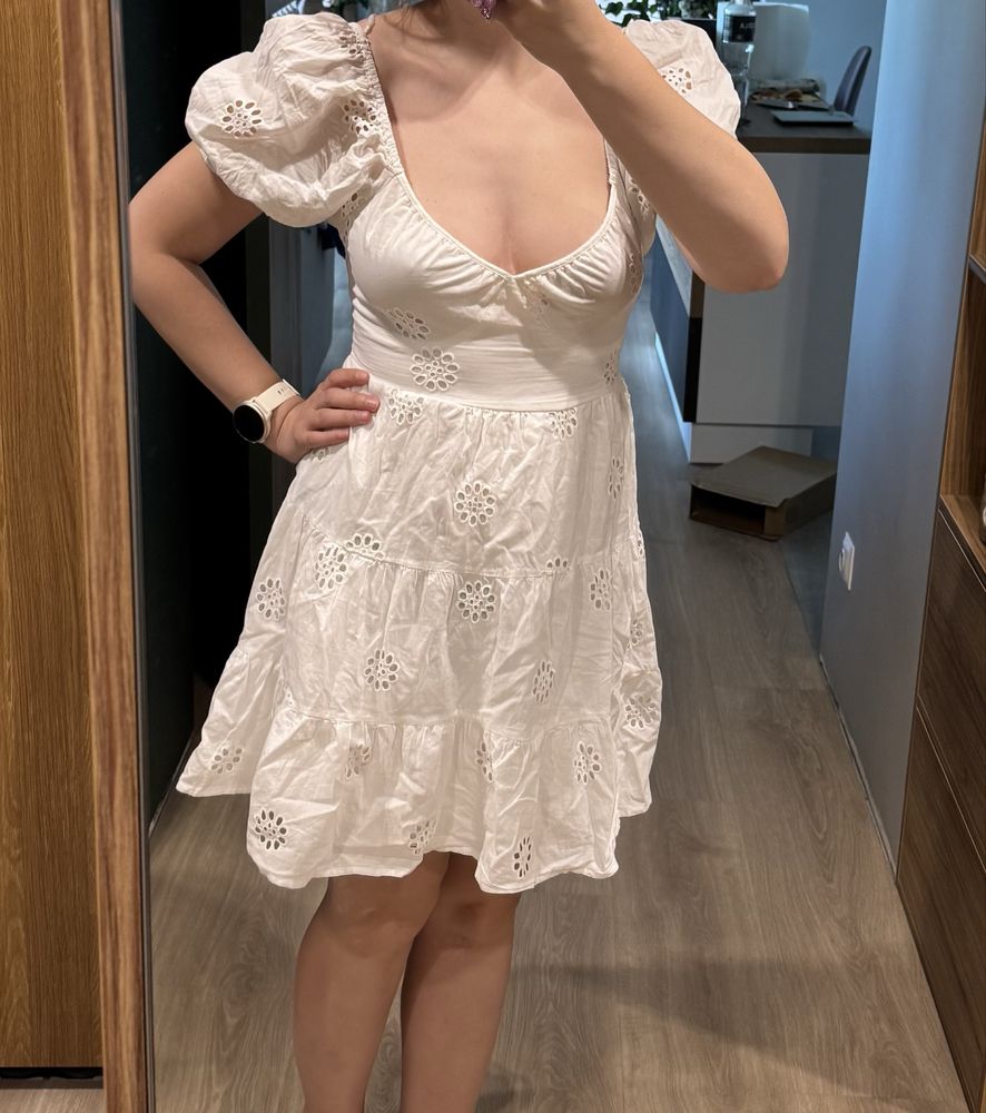 Biała letnia sukienka ażurowa Primark S/36