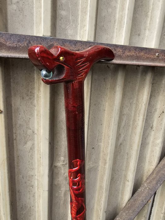 Laska drewniana inwalidzka głowa smoka