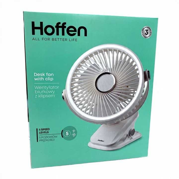 Hoffen Wentylator biurkowy z klipsem obrót 360 biały