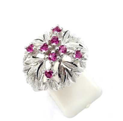 Vintage Srebrny duży pierścionek koktajlowy kopułka listki liście R.18