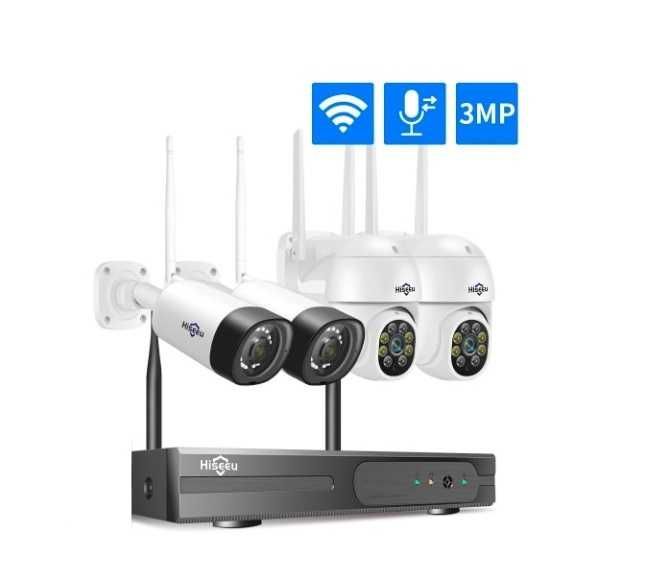 Kit CCTV WiFi videovigilância 8CH 4 câmaras 3MPx 2 rotativas Hiseeu