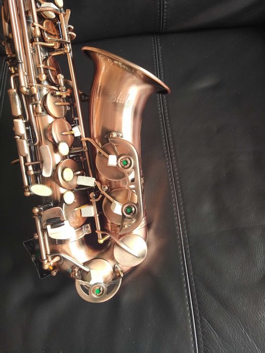Saxofone alto em bronze vermelho. Novo em embalagem