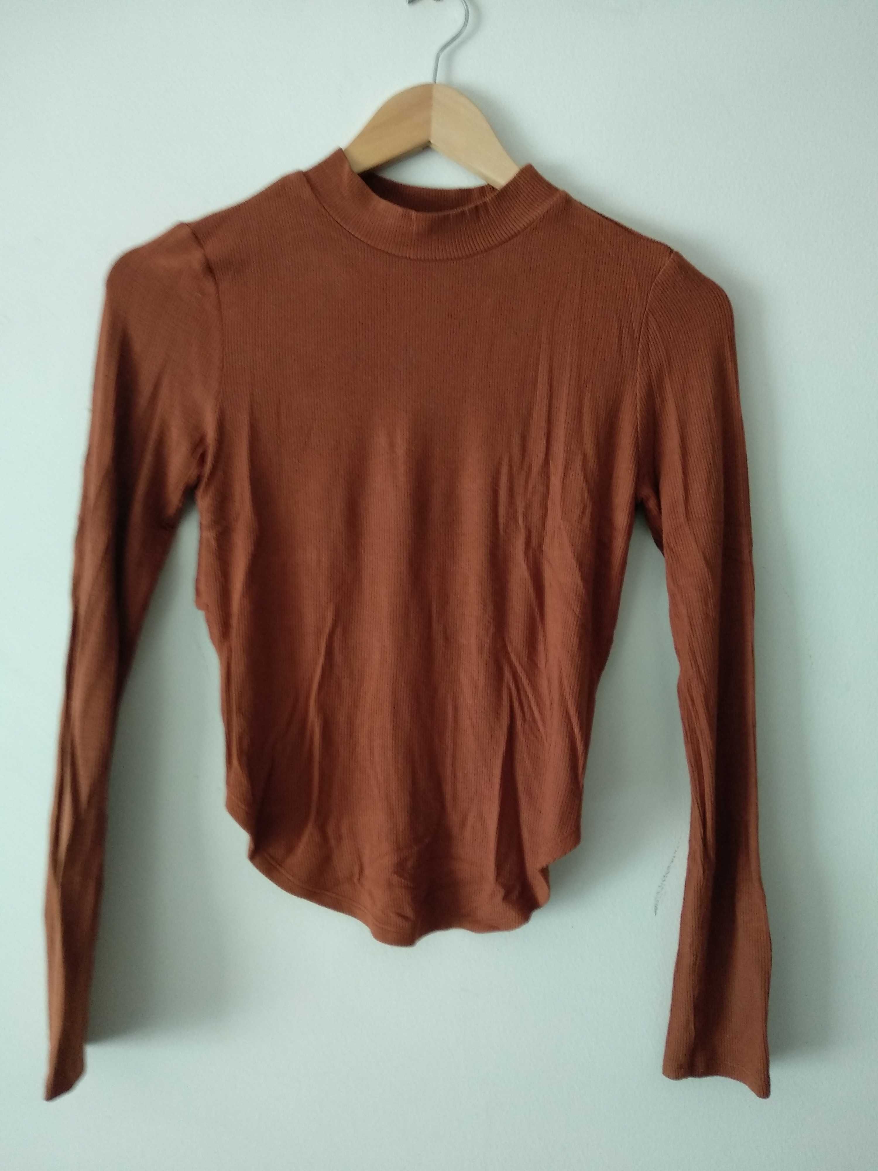 Camisola Canelada Camel Costas Descobertas  S