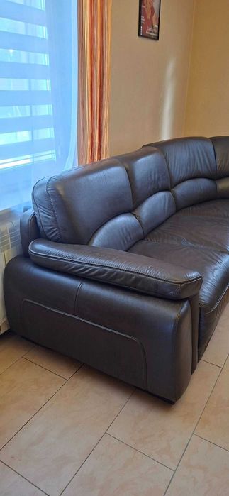 Narożnik skóra naturalna brązowy z funkcją spania