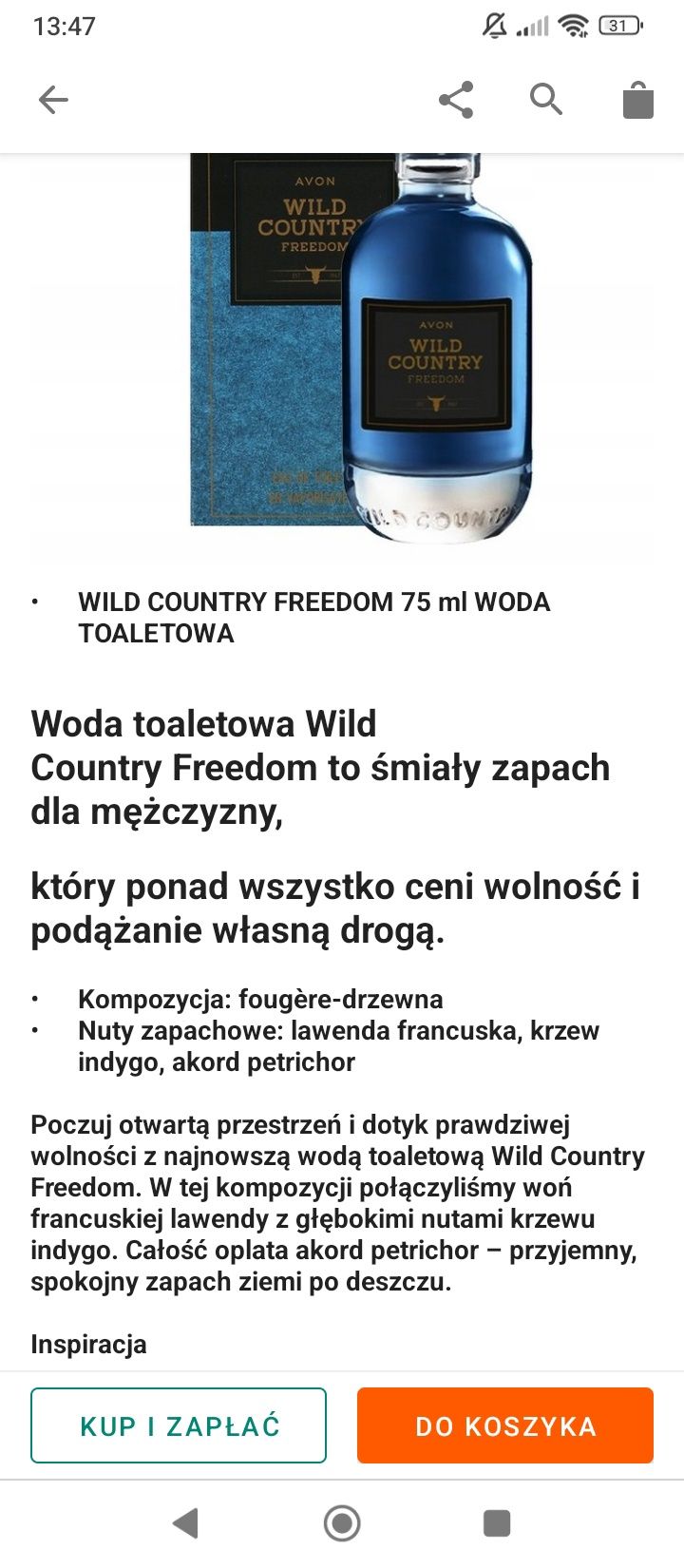 Nowe męskie perfumy country niebieskie 75 ml