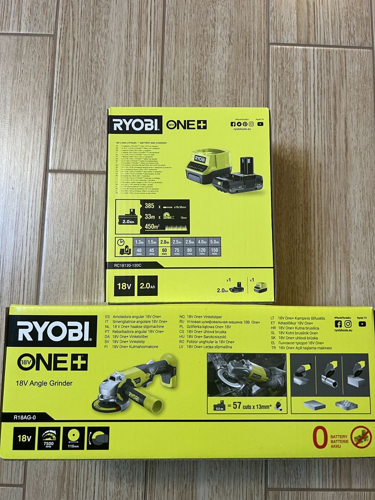 Szlifierka kątowa (diaks) Ryobi R18AG-0 + akumulator + ładowarka