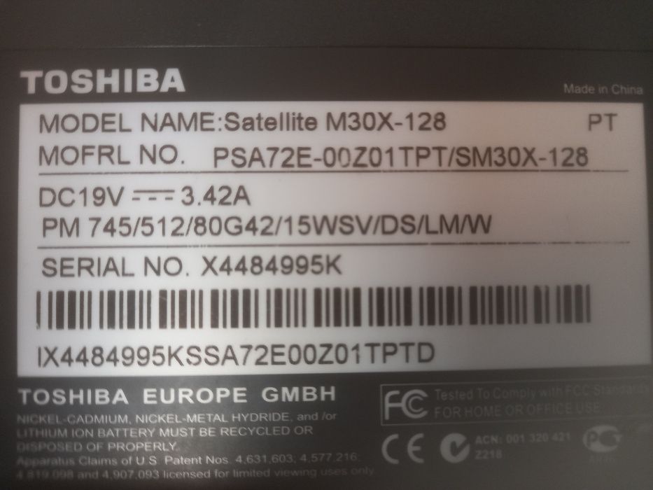 Portatil PC Toshiba Satellite M30X-128 para Peças