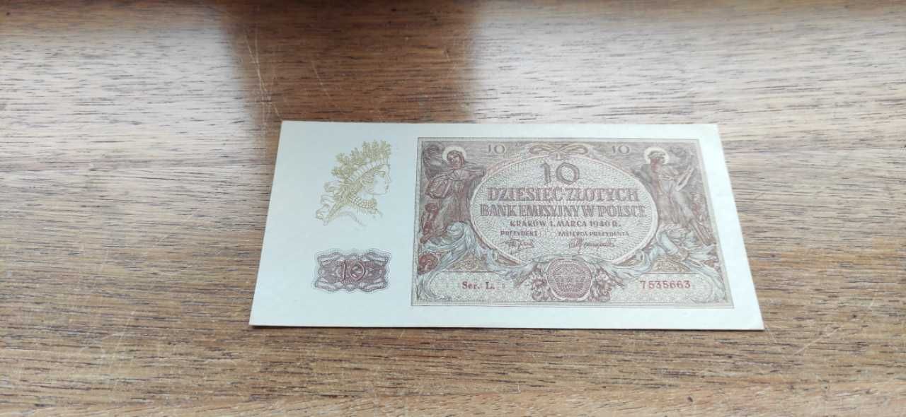 Banknot 10 zł 1940r. (stan I-/II+) + gratis