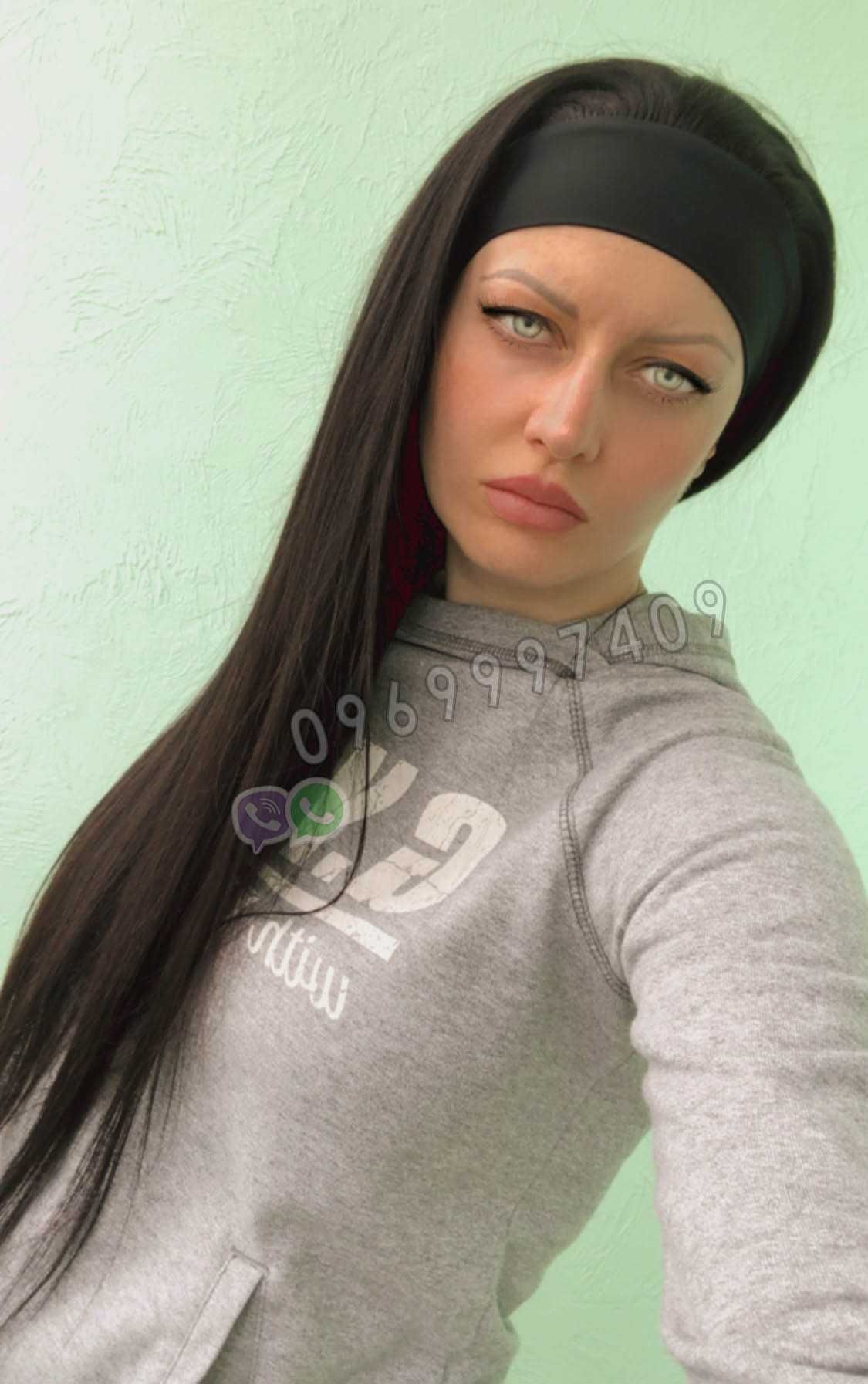 Натуральный парик длинный волос чёрный на повязке, женский