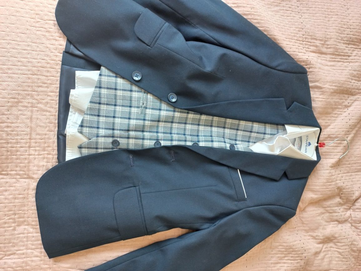 Garnitur chłopiec komplet kamizelka marynarka koszula spodnie 146