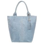 VERA PELLE torebka zamszowa shopper kroko na ramię V141 j.niebieska