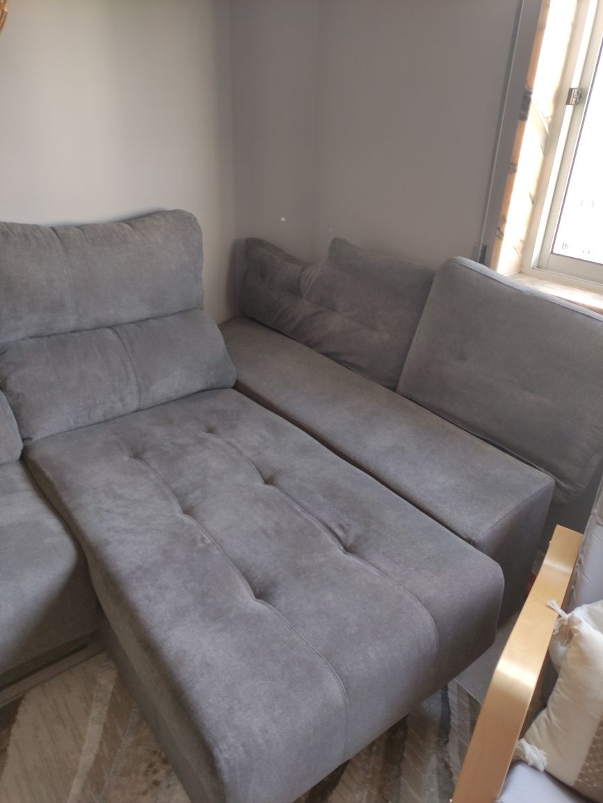 Sofá cinza c/chaise longue