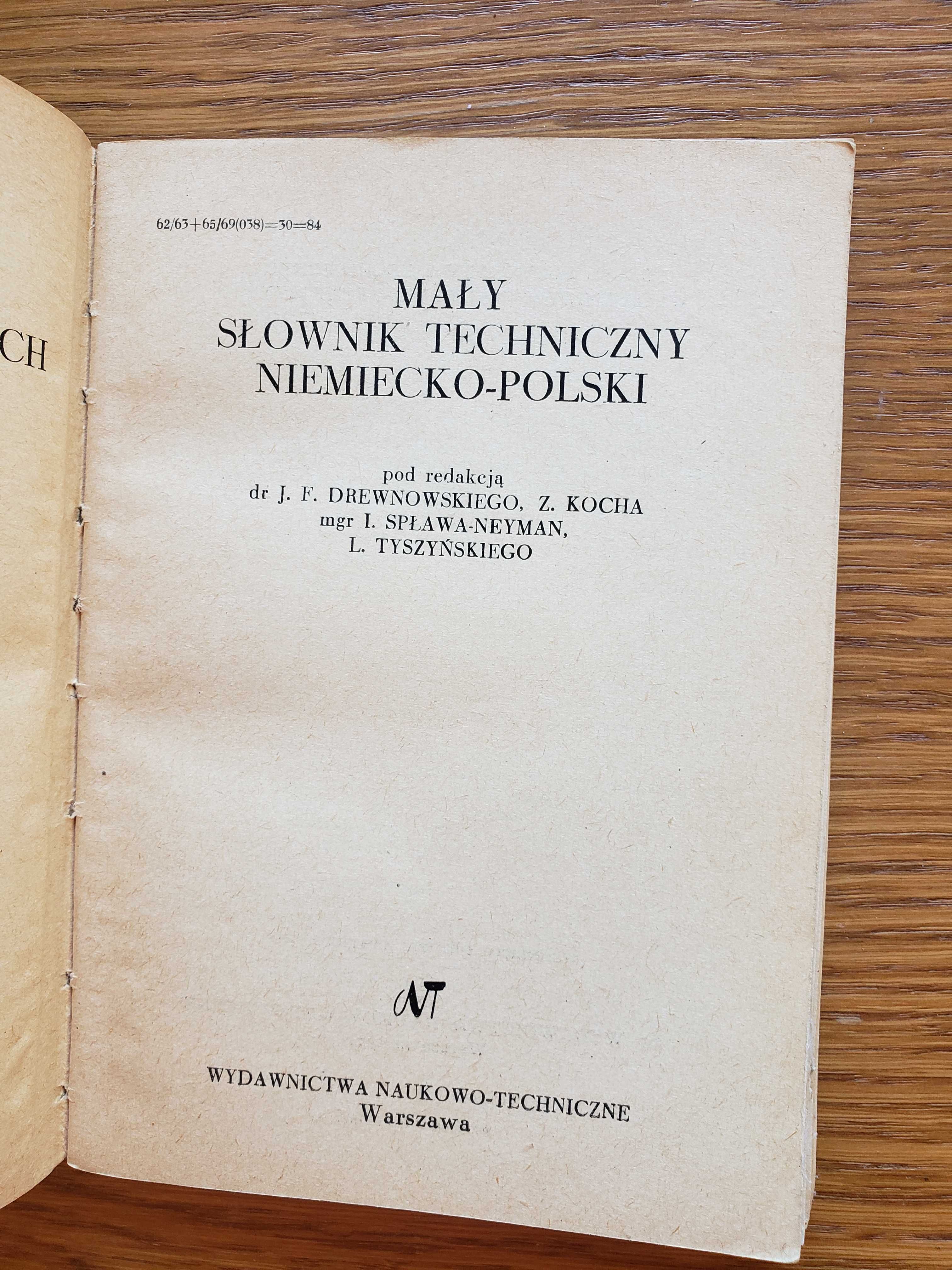 Mały słownik techniczny niemiecki polski i polsko niemiecki. W-wa 1963