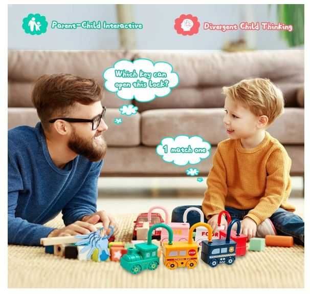 Zabawka edukacyjna, pociąg z kluczami do dopasowania