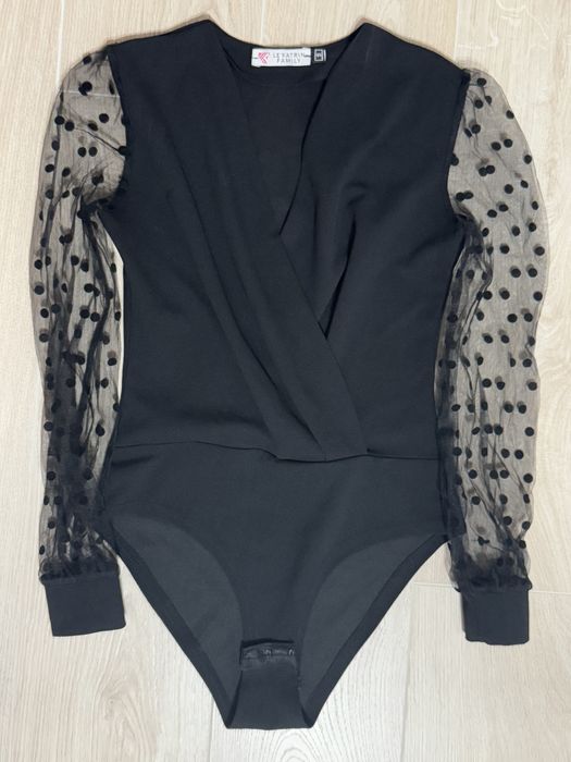 Боді з рукавами з сітки в горох S