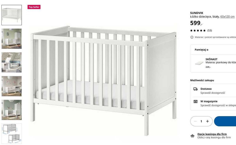 ZESTAW Ikea Sundvik za 1000 zł SPRZEDAM za 500 zł - łóżko, materac OKA